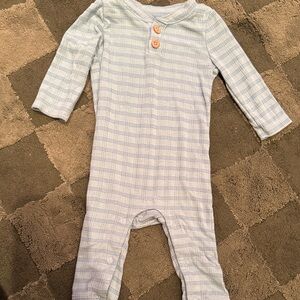 Target Light Blue Plaid Baby One-Piece with Wooden Buttons